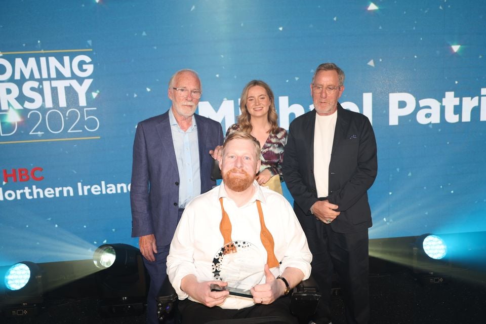 Our Overcoming Adversity Award winner Michael Patrick was presented with his award by acting legend Ian McElhinney and comedian Michael Smiley as well as Rosa O'Farrell, External Communications Manager at sponsor Coca Cola HBC Ireland & Northern Ireland.