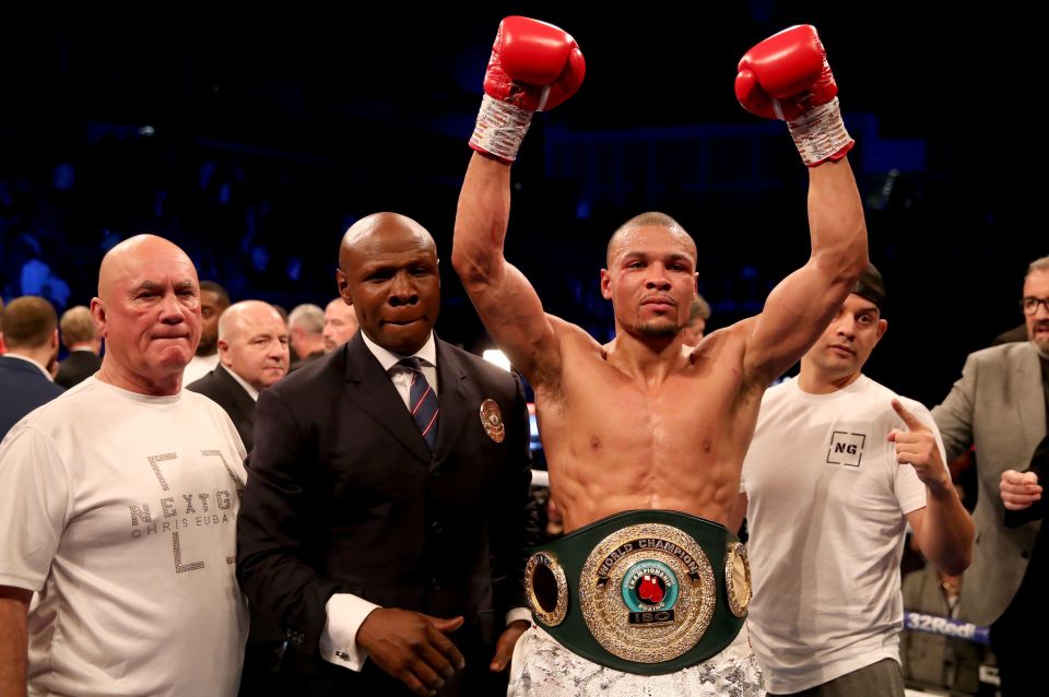 Chris Eubank Jr. celebrates a boxing victory.