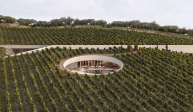 fotis zapantiotis cuts a circle to reveal winery in greece