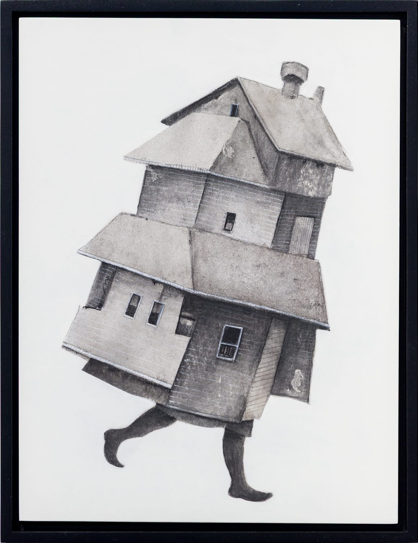 a black-and-white rendering of a tall house with two legs