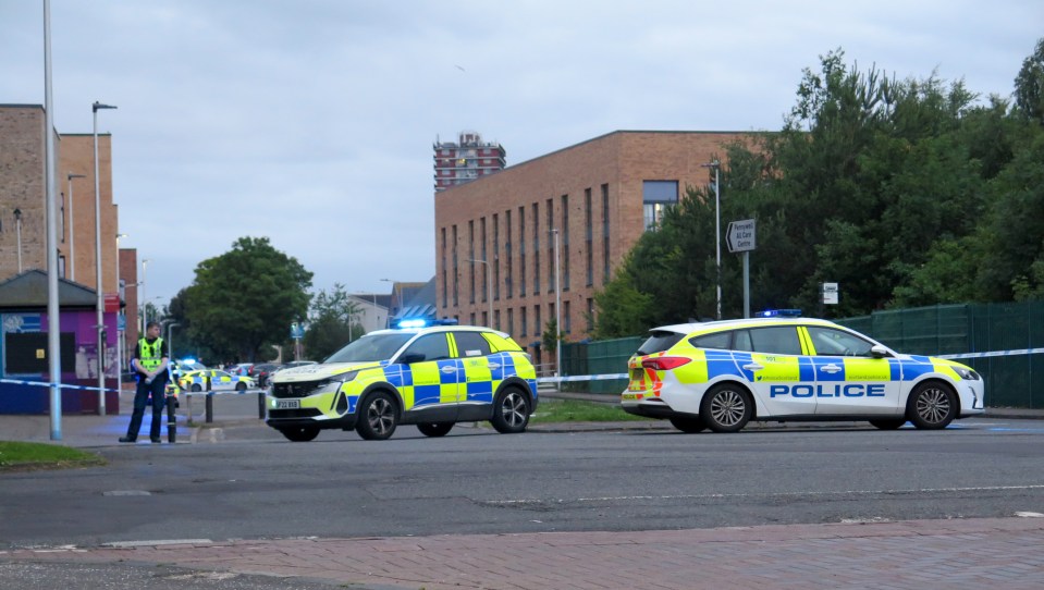 Police cars at a locked-down Pennywell Gardens in Edinburgh.