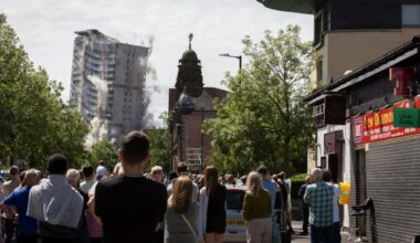 Incredible moment crowd gathers as Glasgow tower blocks are DEMOLISHED in controlled explosion