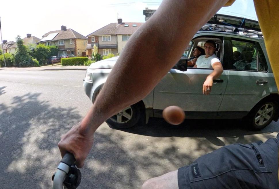 Cyclist hit with egg by car passenger