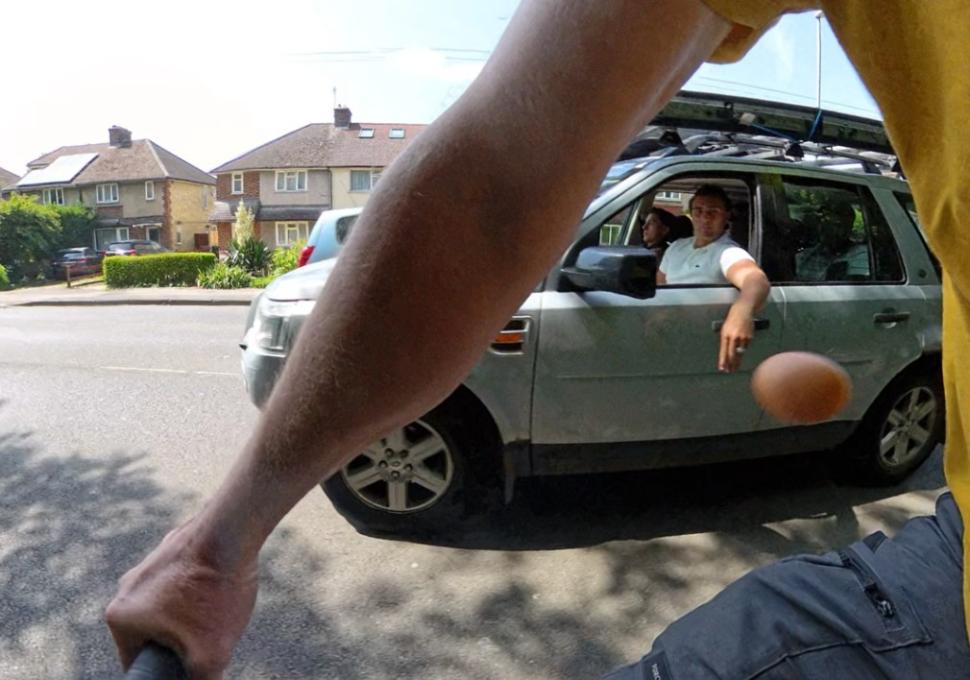 Cyclist pelted with egg by passing car passenger in “unprovoked assault” – but gets accused of “riding in the middle of the road” on social media