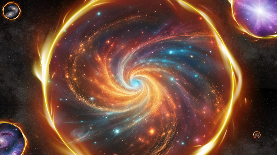  An illustration of our spinning universe as part of a wider multiverse. 