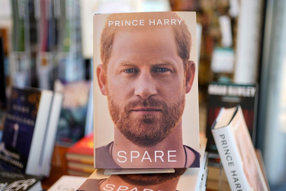 Copies of the new book by Prince Harry called “Spare” are displayed at Sherman’s book store in Freeport, Maine, Tuesday, Jan. 10, 2023. Prince Harry’s memoir provides a varied portrait of the Duke of Sussex and the royal family. (AP Photo/Robert F. Bukaty)