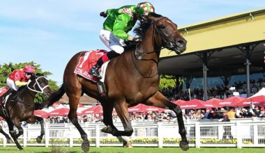 The Chris and Corey Munce-trained colt Cool Archie, ridden by Martin Harley, races away to win the Group 1 JJ Atkins at Eagle Farm. Picture: Grant Peters / Trackside Photography