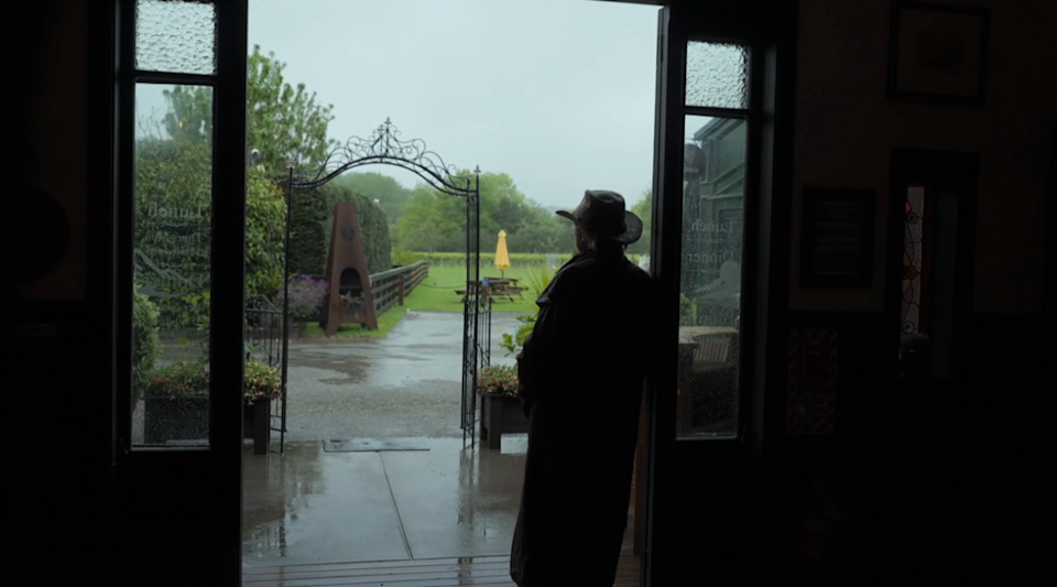 Noel Edmonds watching the rain. (ITV screengrab)