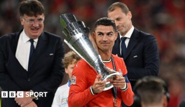 Cristiano Ronaldo holds the nations League trophy