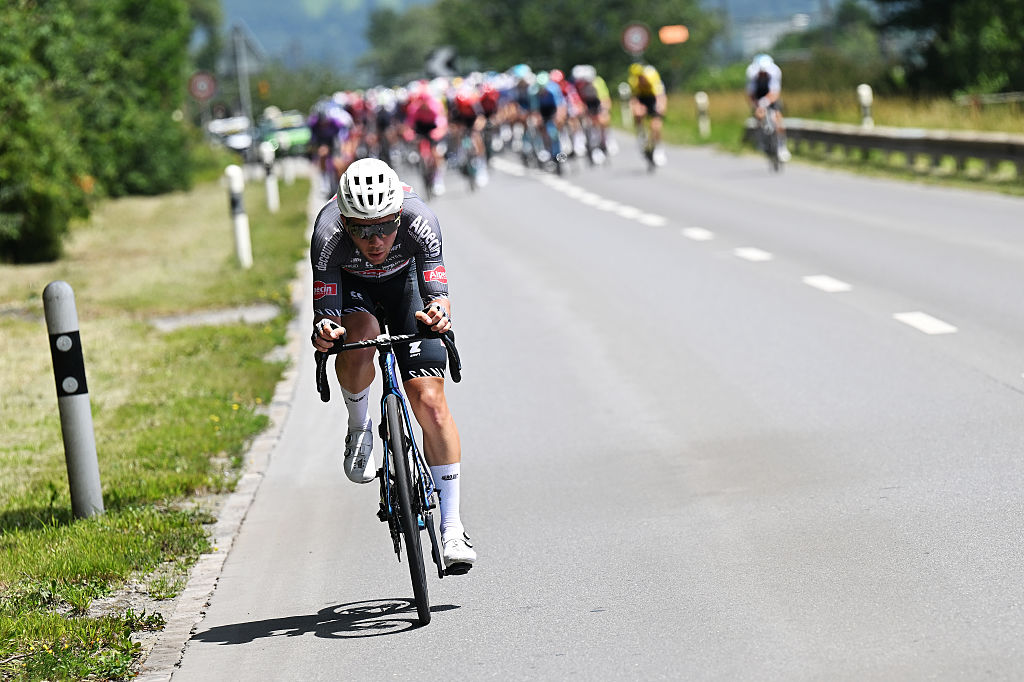 PIURO, SWITZERLAND - JUNE 18: Fabio Van Den Bossche of Belgium and Team Alpecin - Deceuninck competes during the 88th Tour de Suisse, Stage 4 a 193.2km stage from Heiden to Piuro (Valchiavenna) / #UCIWT / on June 18, 2025 in Piuro, Switzerland. (Photo by Tim de Waele/Getty Images)
