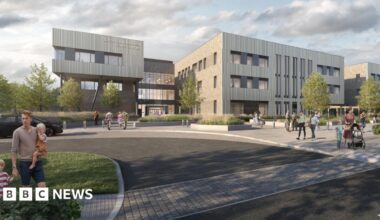 A CGI mock-up of how the Catterick Integrated Care Centre (CICC) will look. The building is rectangular, modern, with large windows and wood-effect cladding.