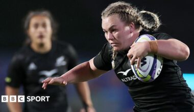 Amy Rule carrying the ball while playing for New Zealand
