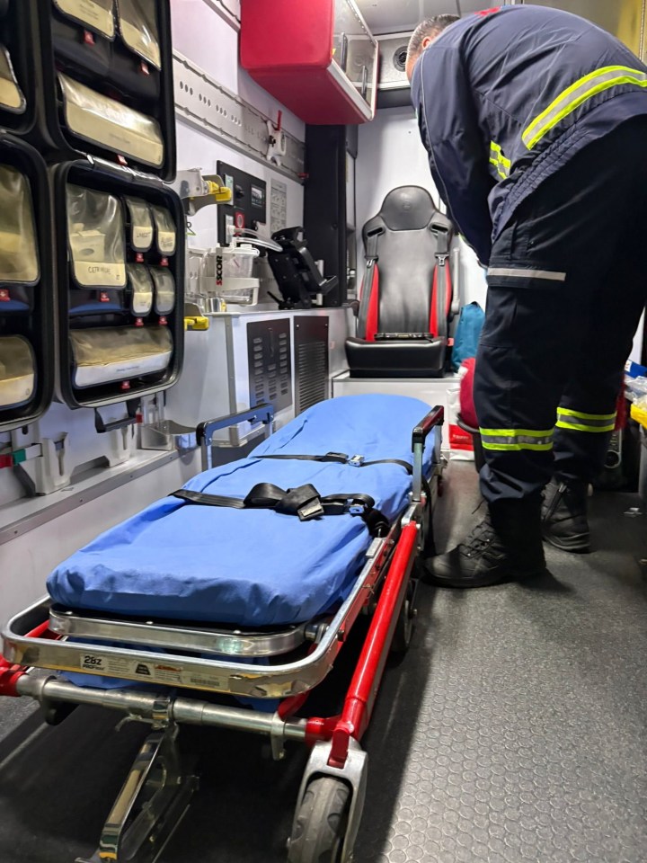 Empty stretcher in an ambulance.