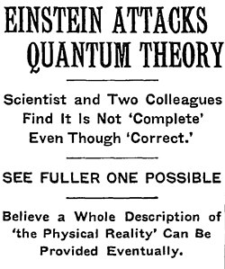 An old newspaper headline saying "Einstein attacks quantum theory."