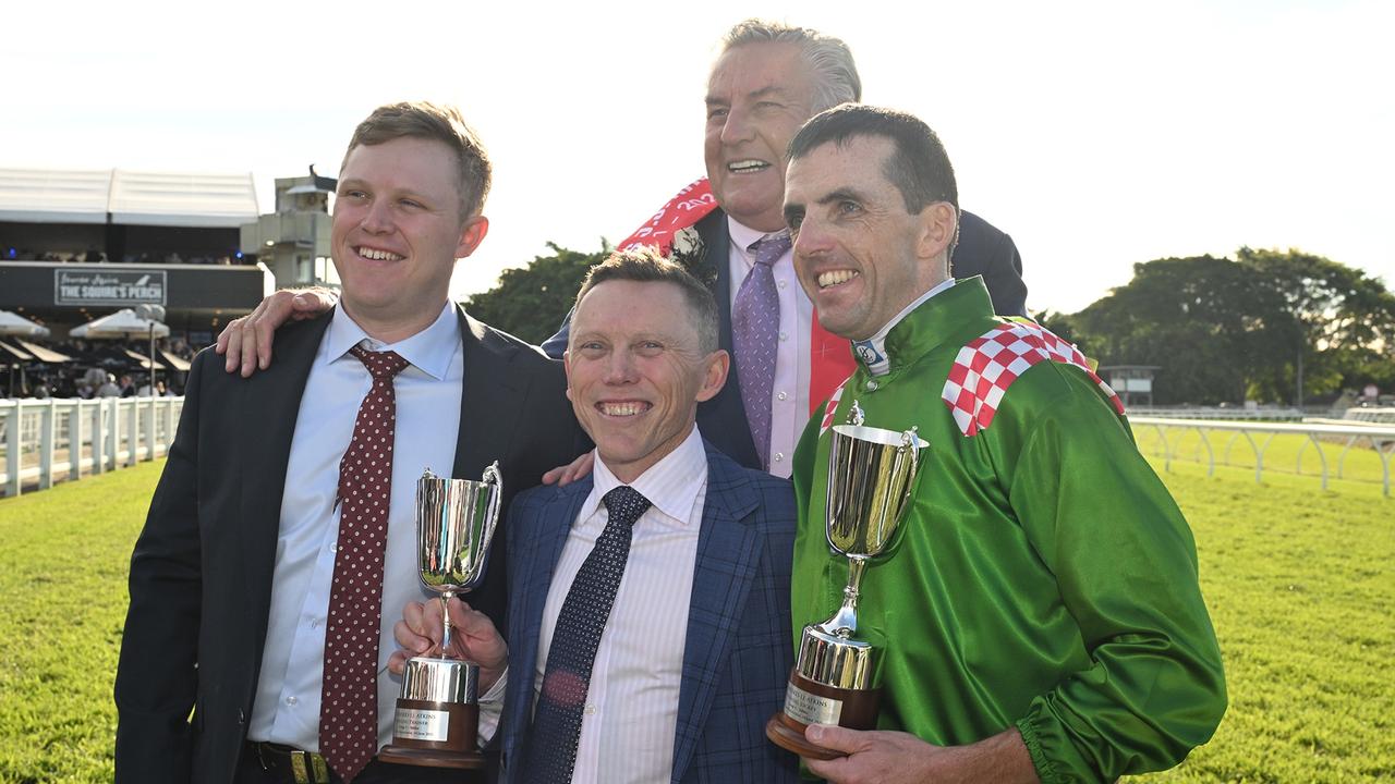 Supplied Editorial Young Chris and Corey Munce-trained colt Cool Archie, ridden by  Martin Harley, becomes a Group 1 winner in the JJ Atkins at Eagle Farm.  Picture: Grant Peters, Trackside Photography.