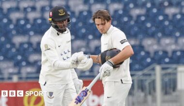 Jofra Archer (left) congratulates James Coles for his Sussex century versus Durham
