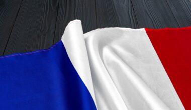 Flag of France on wooden bakground, copy space