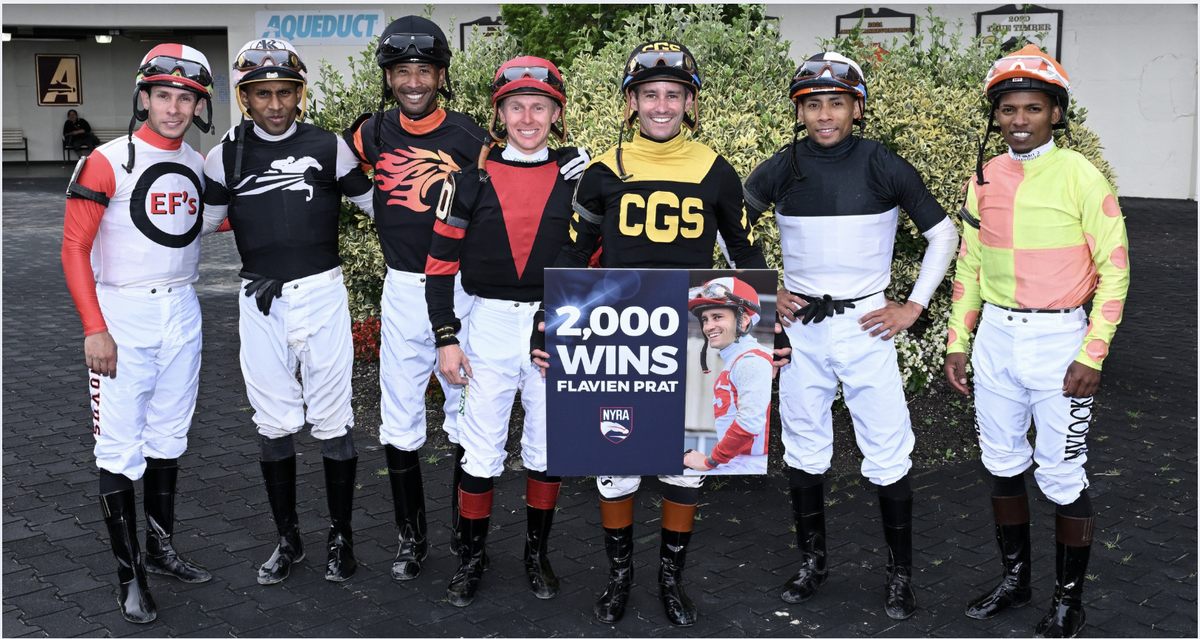 Jockey Flavien Prat earns career win 2,000 at Belmont at the Big A