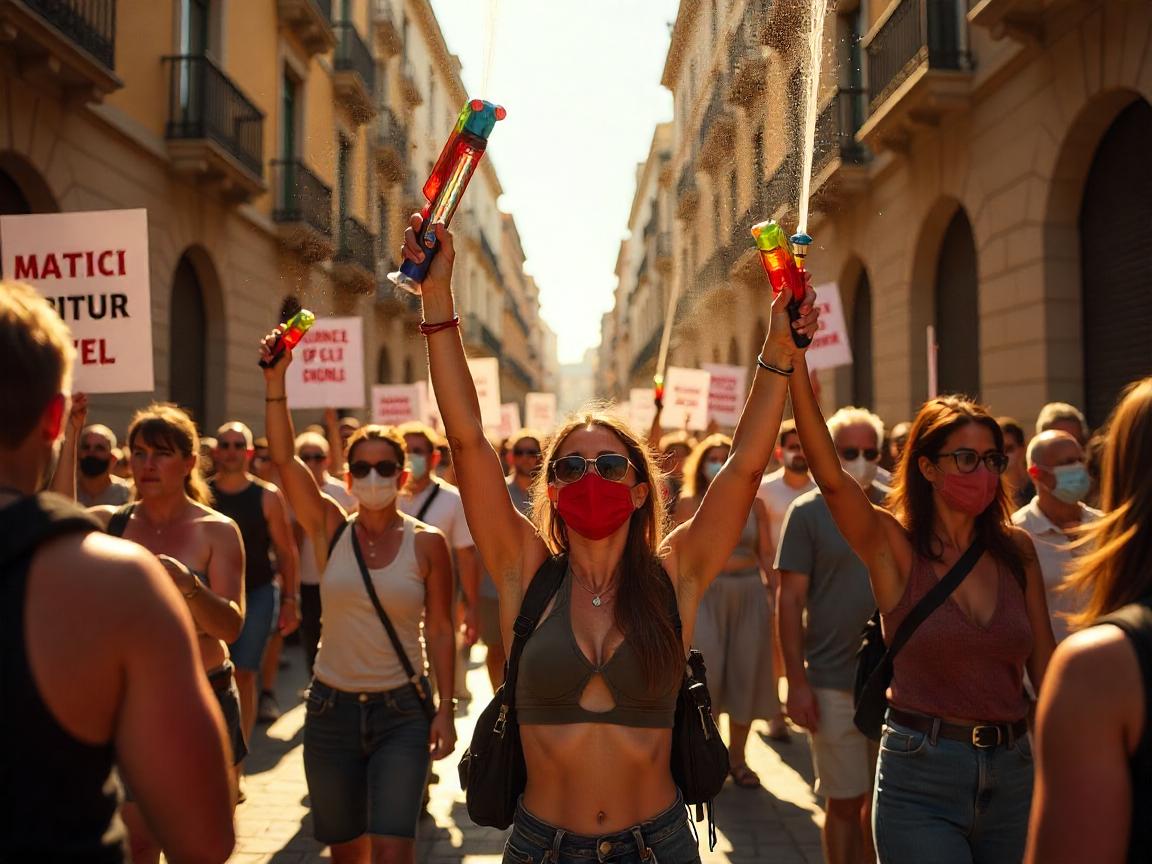 Spain Unites with Italy and Portugal as Anti Tourism Protest in Southern Europe Use Water Pistols and Strongly Demand to Change the Monoculture of Travel