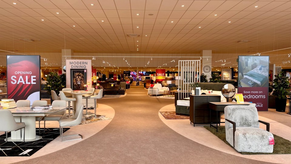 Interior view of a large furniture store.