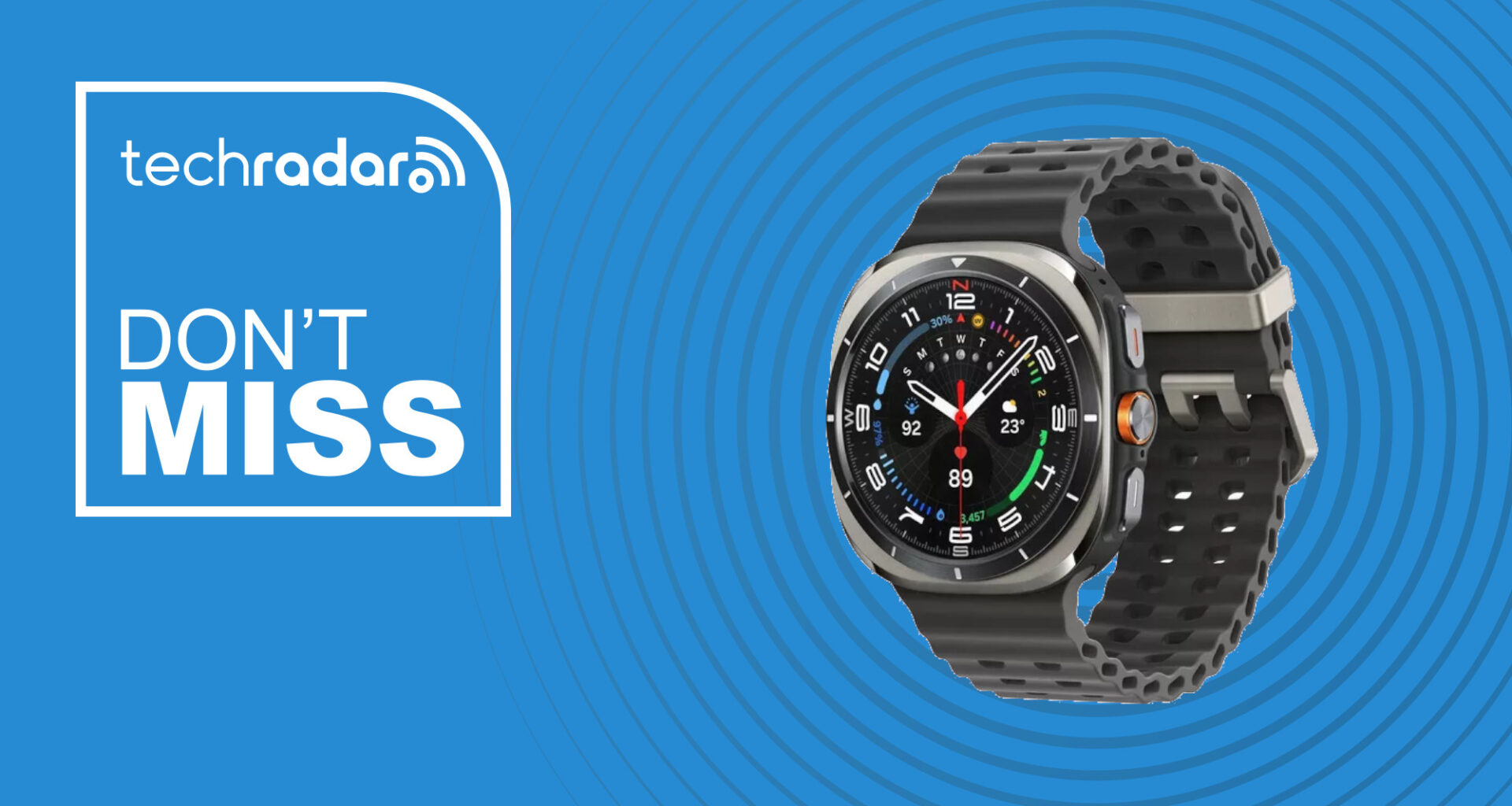 Samsung Galaxy Watch Ultra on a blue background