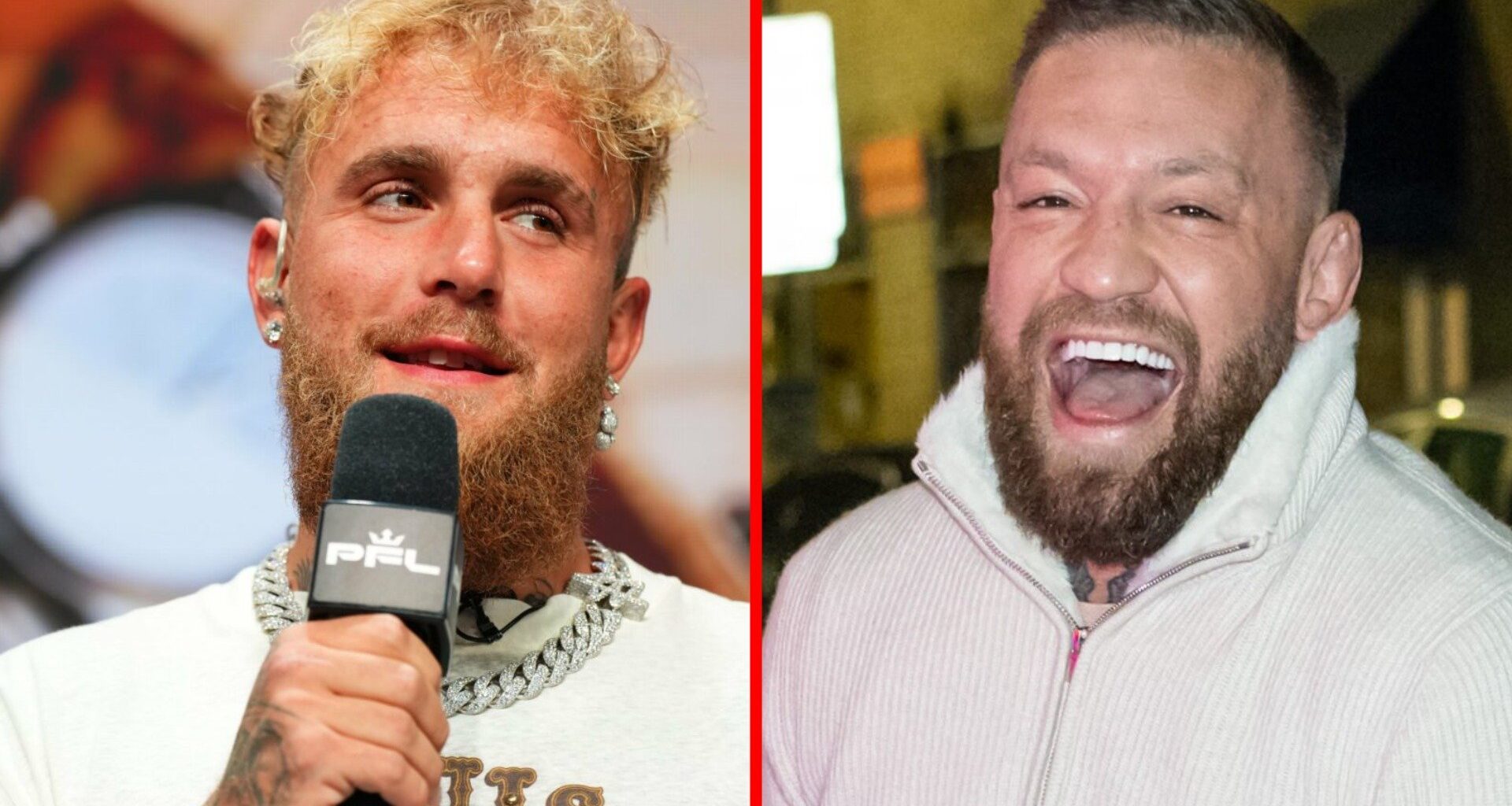 Jake Paul speaks at a PFL press conference and Conor McGregor laughs as he's photographed in Philadelphia.