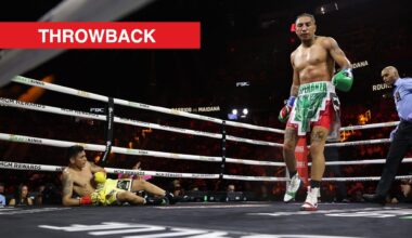 Mario Barrios after knocking down Fabian Maidana with throwback label