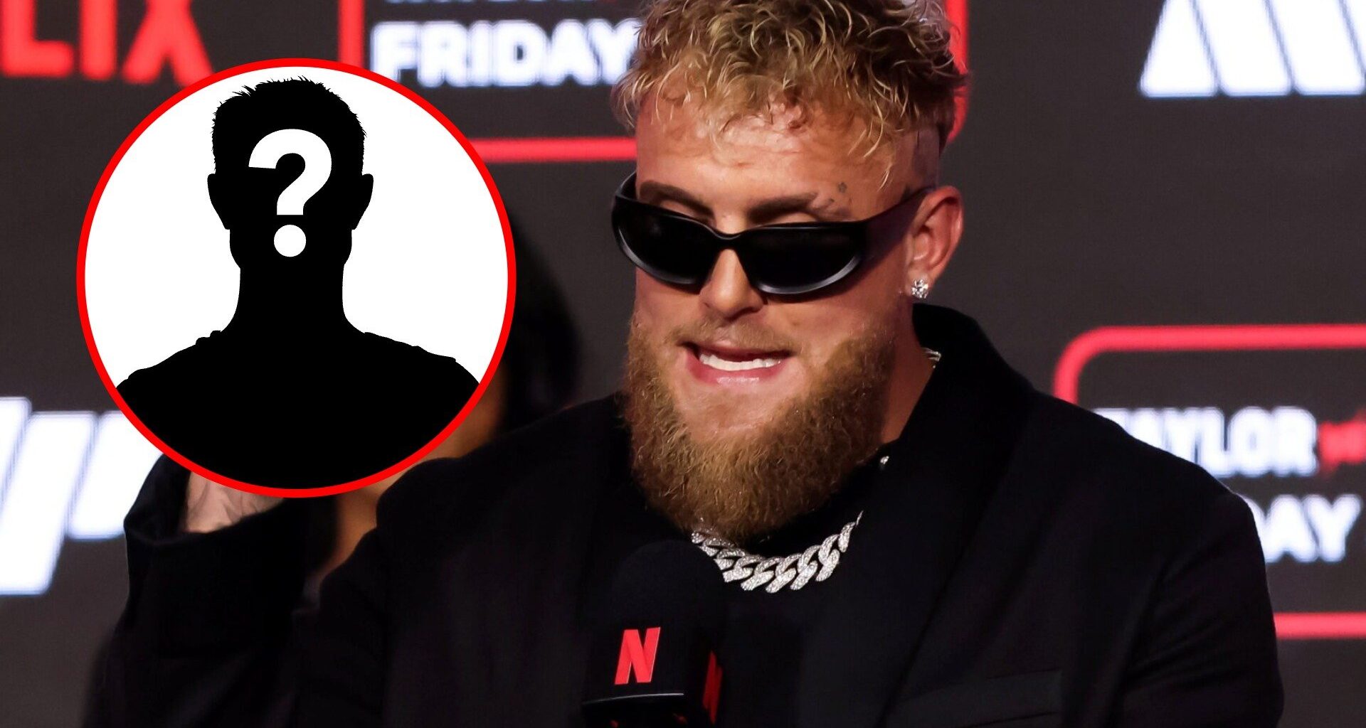 Jake Paul on stage at the Taylor vs Serrano 3 press conference