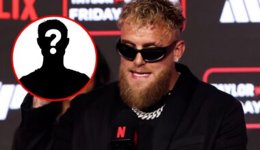 Jake Paul on stage at the Taylor vs Serrano 3 press conference