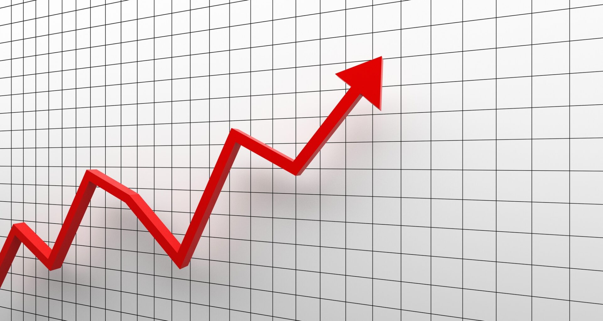 Growth diagram with red arrow going up on white background in success business concept