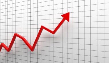 Growth diagram with red arrow going up on white background in success business concept