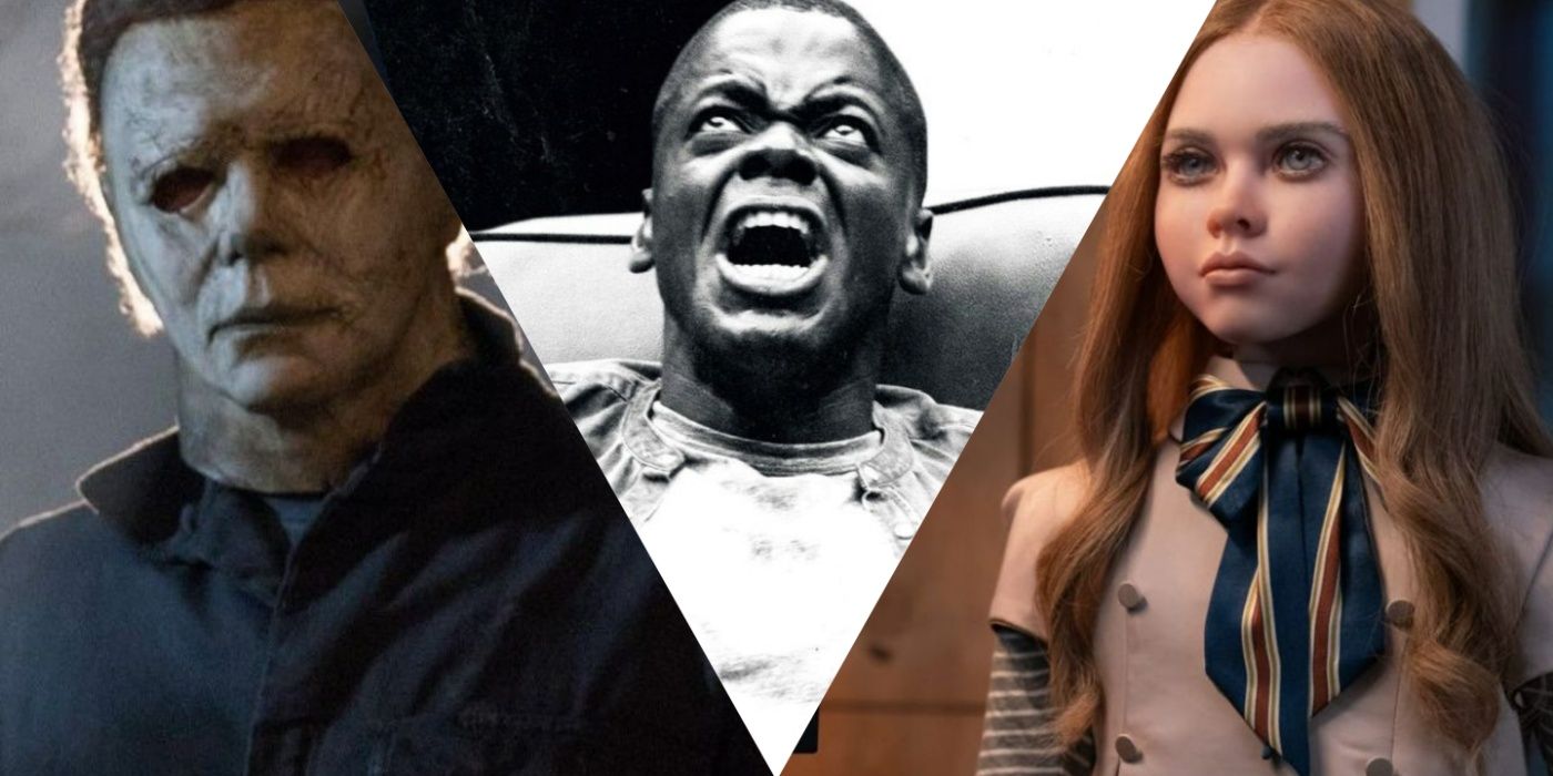 A split image of Halloween (2018), Get Out, and M3GAN