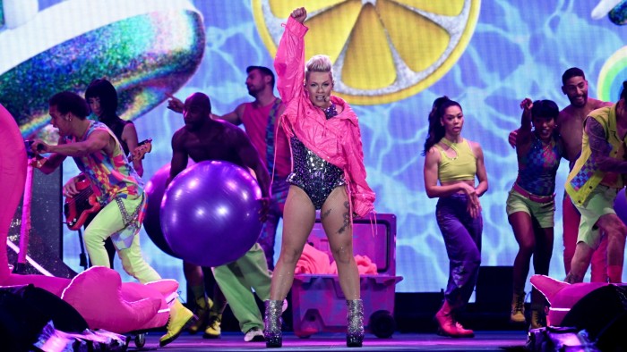 The popstar Pink performs on stage