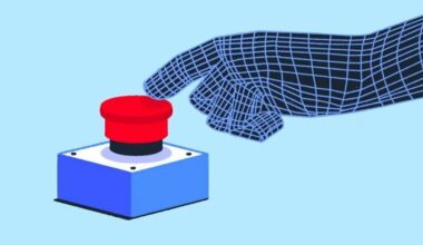 María Hergueta illustration of a robot hand pressing the red button