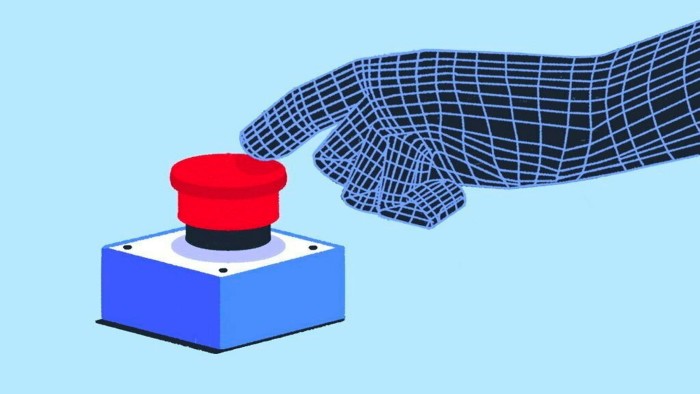 María Hergueta illustration of a robot hand pressing the red button