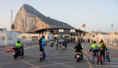 Workers cross the border from Spain to Gibraltar
