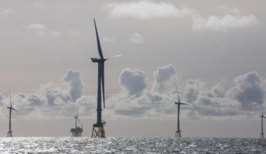 A wind farm in the North Sea near Scotland