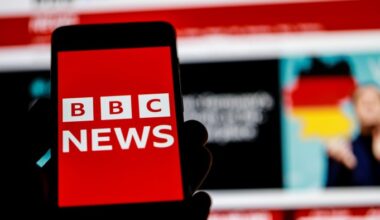 The BBC News logo on a smartphone screen