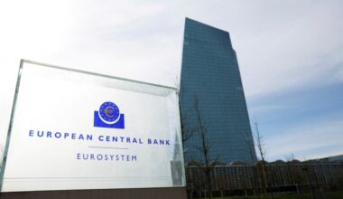 A view shows the logo of the European Central Bank (ECB) outside its headquarters in Frankfurt