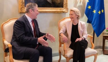 Keir Starmer, leader of the Labour Party, meets Ursula von der Leyen, President of the European Union