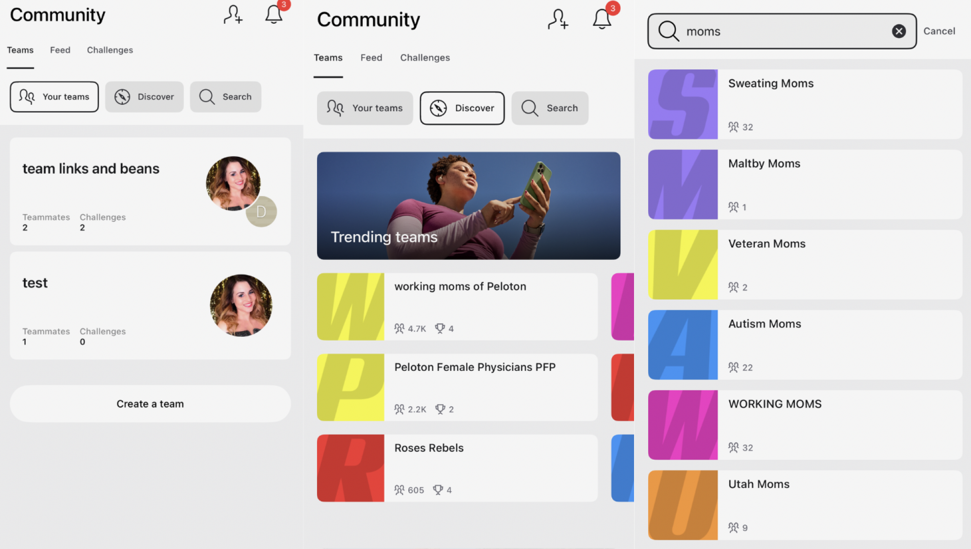 Accessing and finding Peloton teams