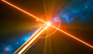 Illustration of light emerging from a quantum vacuum disturbed by powerful lasers. Image generated by AI.