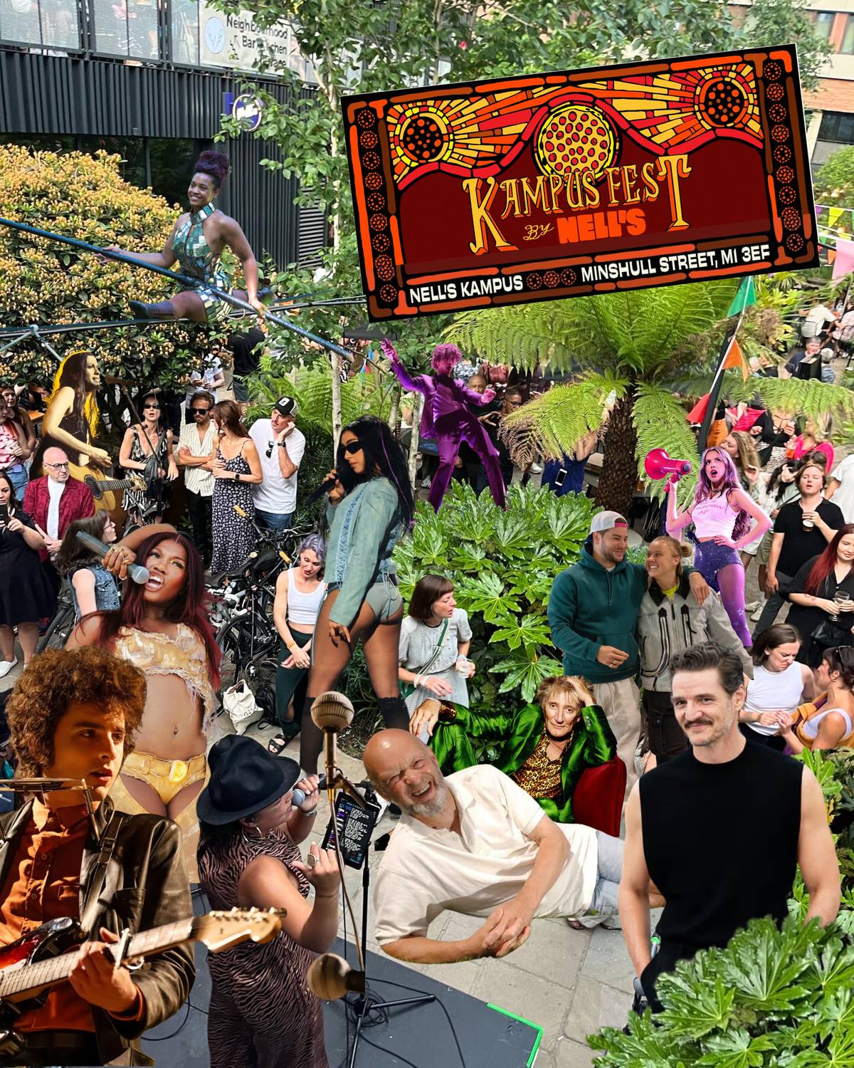 kampus fest collage 2025 with poster in corner and glastonbury performers