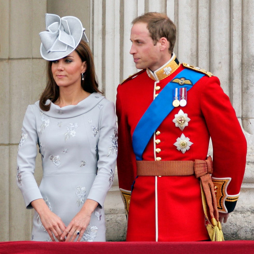 london, united kingdom june 16: (embargoed for publication in uk newspapers until 48 hours after create date and time) catherine, duchess of cambridge and prince william, duke of cambridge stand on the balcony of buckingham palace during the annual trooping the colour ceremony at buckingham palace on june 16, 2012 in london, england. (photo by indigo/getty images)
