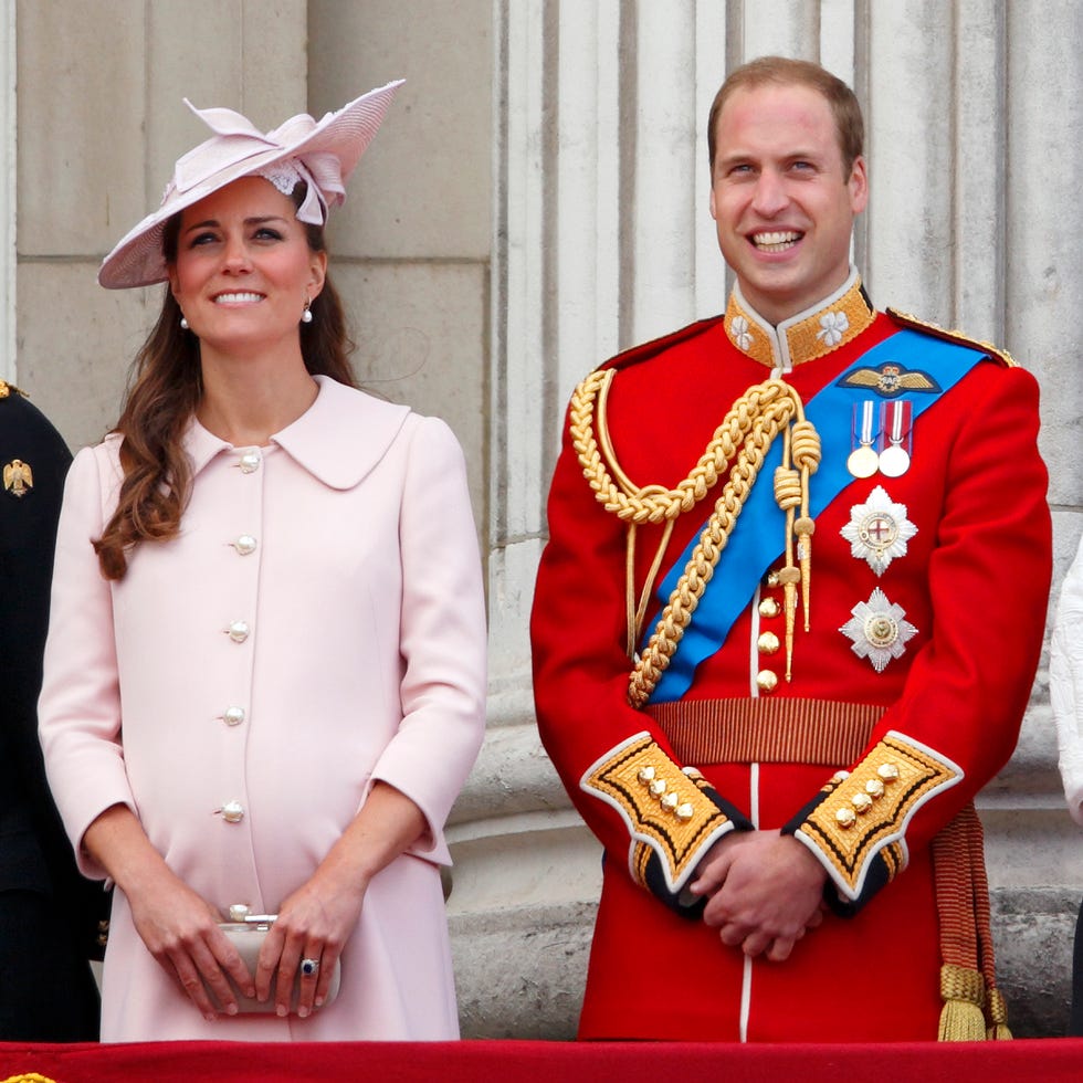 london, united kingdom june 15: (embargoed for publication in uk newspapers until 48 hours after create date and time) catherine, duchess of cambridge and prince william, duke of cambridge stand on the balcony of buckingham palace during the annual trooping the colour ceremony on june 15, 2013 in london, england. todays ceremony which marks the queens official birthday will not be attended by prince philip the duke of edinburgh as he recuperates from abdominal surgery. this will also be the duchess of cambridges last public engagement before her baby is due to be born next month. (photo by max mumby/indigo/getty images)