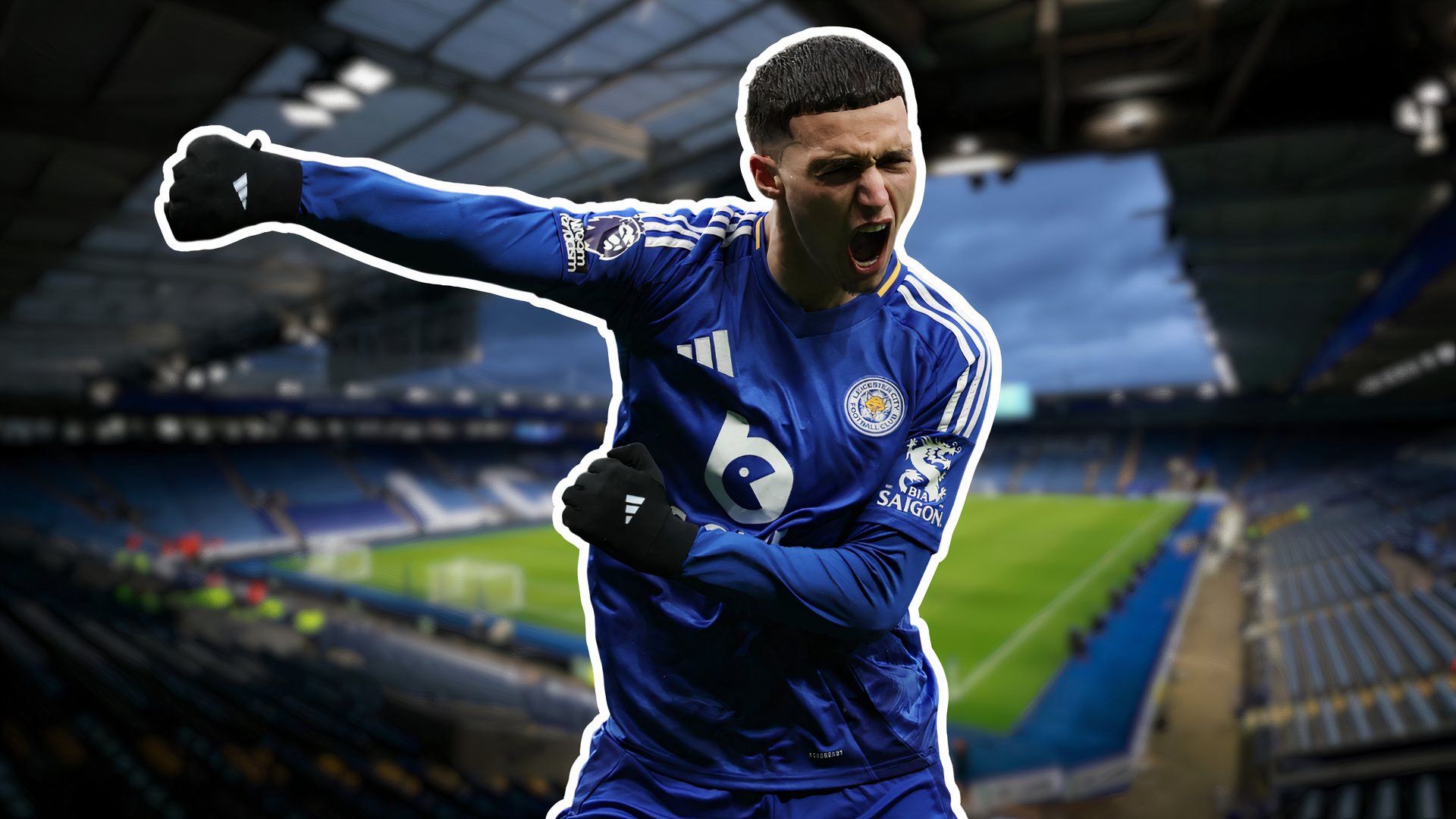 Leicester City player Bilal El Khannouss celebrating