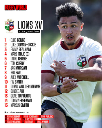 The British & Irish Lions team to face Argentina.
