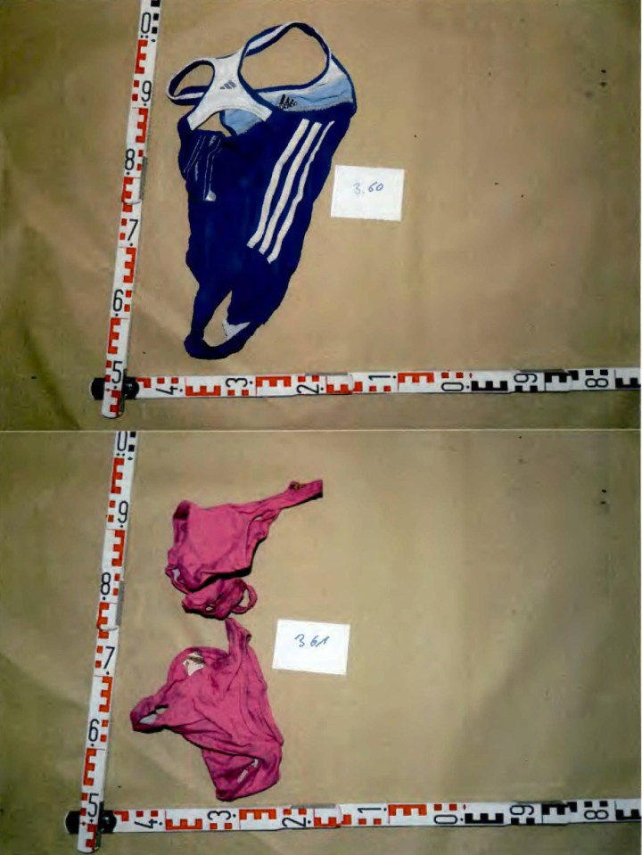 Two children's swimsuits found during a police investigation.