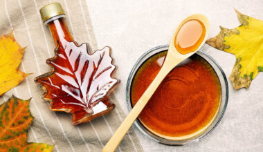 Flat,Lay,Composition,With,Tasty,Maple,Syrup,And,Dry,Leaves