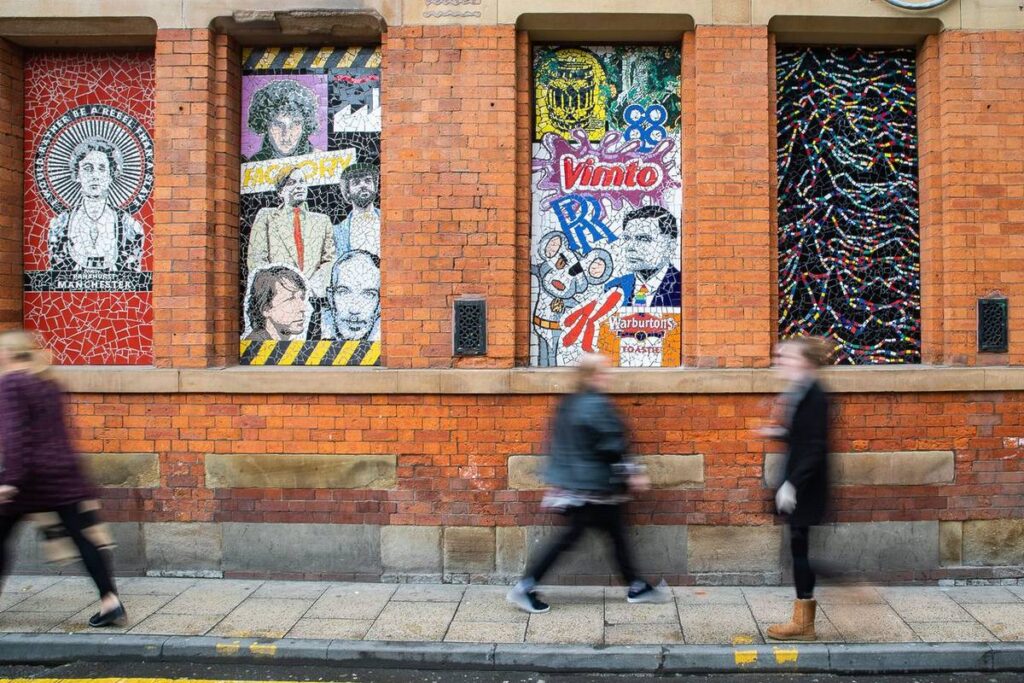 mosaic wall outside afflecks in manchester